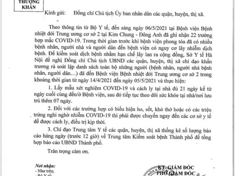 Rà soát, quản lý, xét nghiệm cho người từng đến Bệnh viện Nhiệt đới Trung ương cơ sơ 2 từ ngày  14/4 đến ngày 05/5/2021