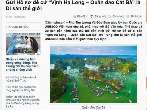 Đề cử quần đảo Cát Bà là Di sản thế giới
