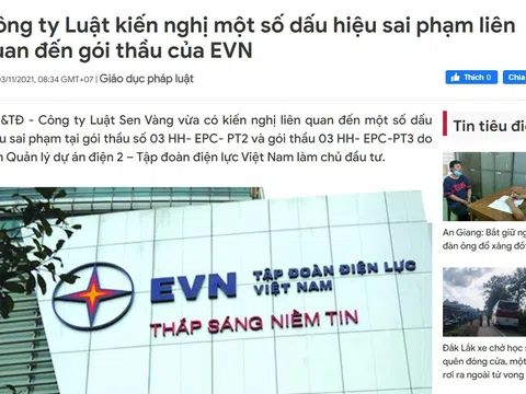 Công ty Luật kiến nghị một số dấu hiệu sai phạm liên quan đến gói thầu của EVN